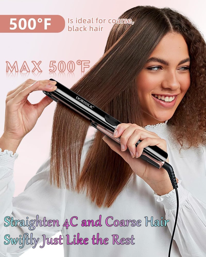 DORISILK 500 Degree High Temp Professional Hair Straightener，30s Fast Heating Ceramic Flat Iron ，2 in 1 Hair Straightener and Curler，Plasma Flat Iron Get Frizz-Free ，Dual Voltage for Travel Using - Image 3